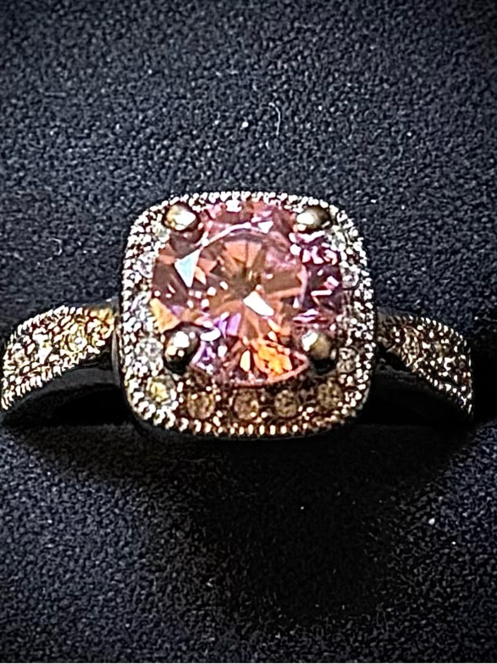 Lia Sophia Pink Cushion Halo Ring with Pavé Accents